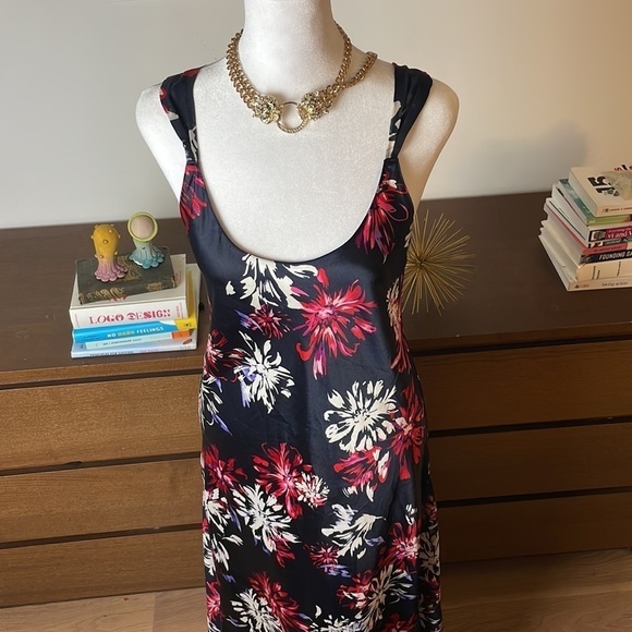 Oscar De La Renta 💎Pink Label Slip Navy Floral Long Dress - Picture 12 of 12